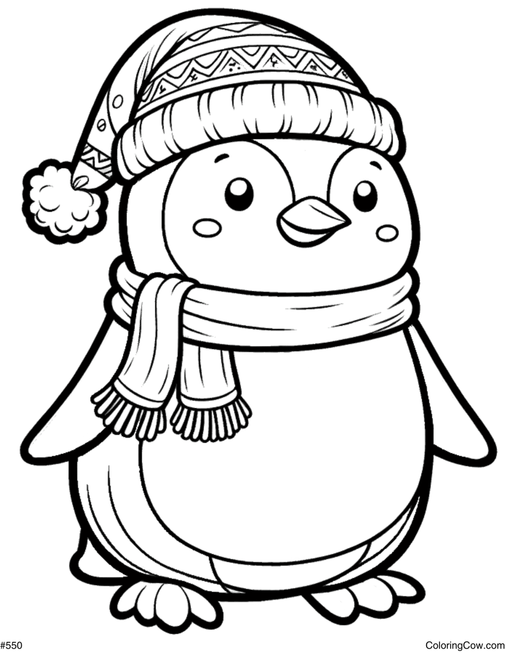 Christmas Penguin Coloring Page