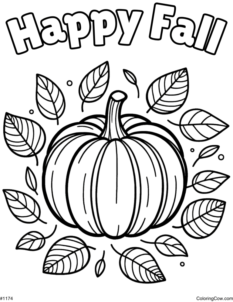 Fall Pumpkin Coloring Page from Coloring Cow