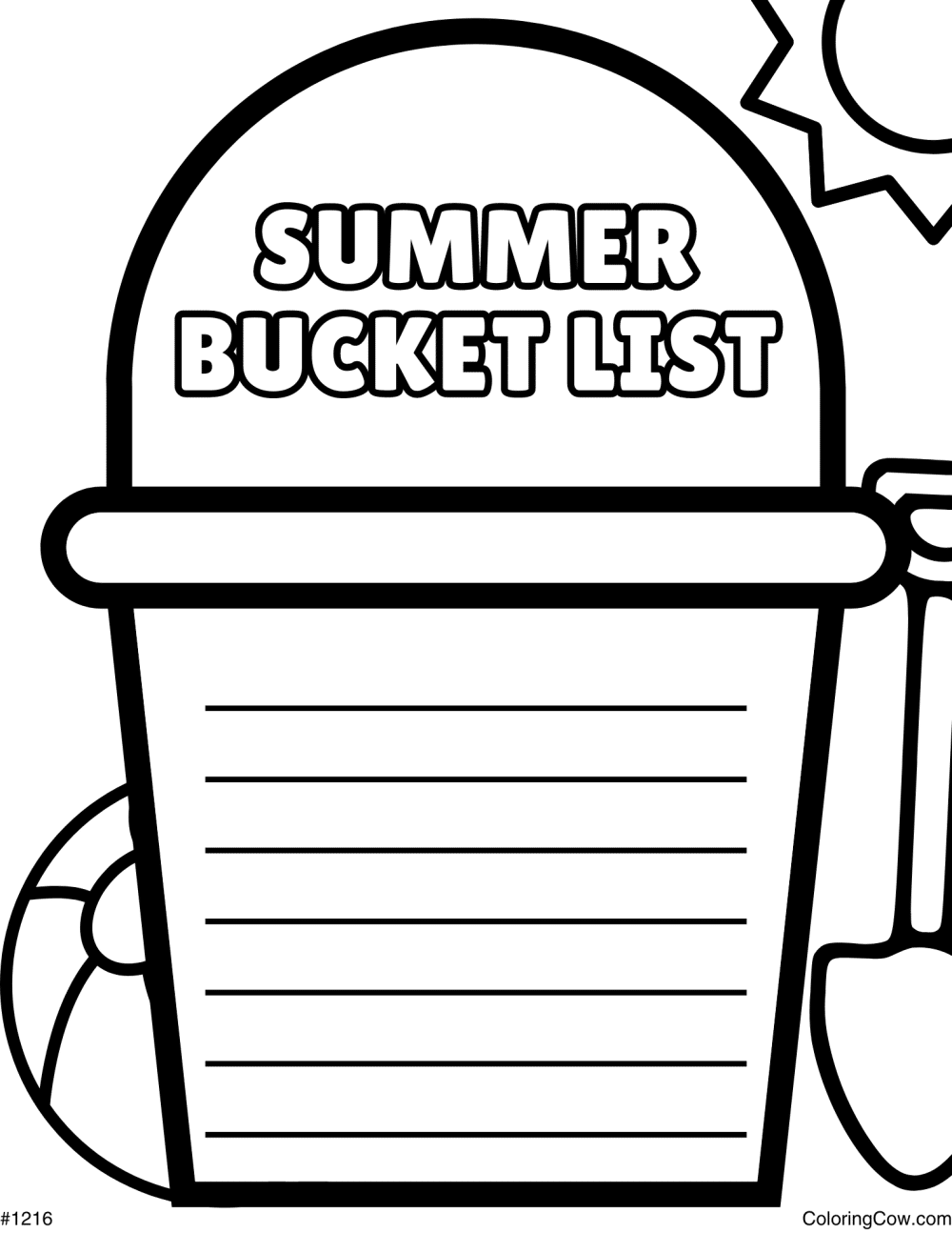 Summer Bucket List Coloring Page