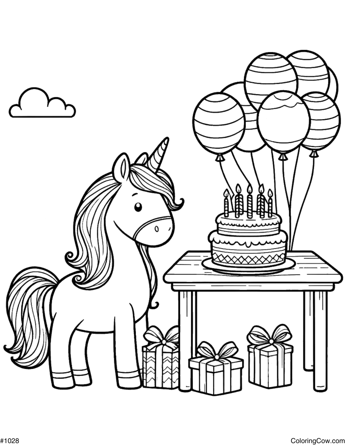 Unicorn Birthday Coloring Page