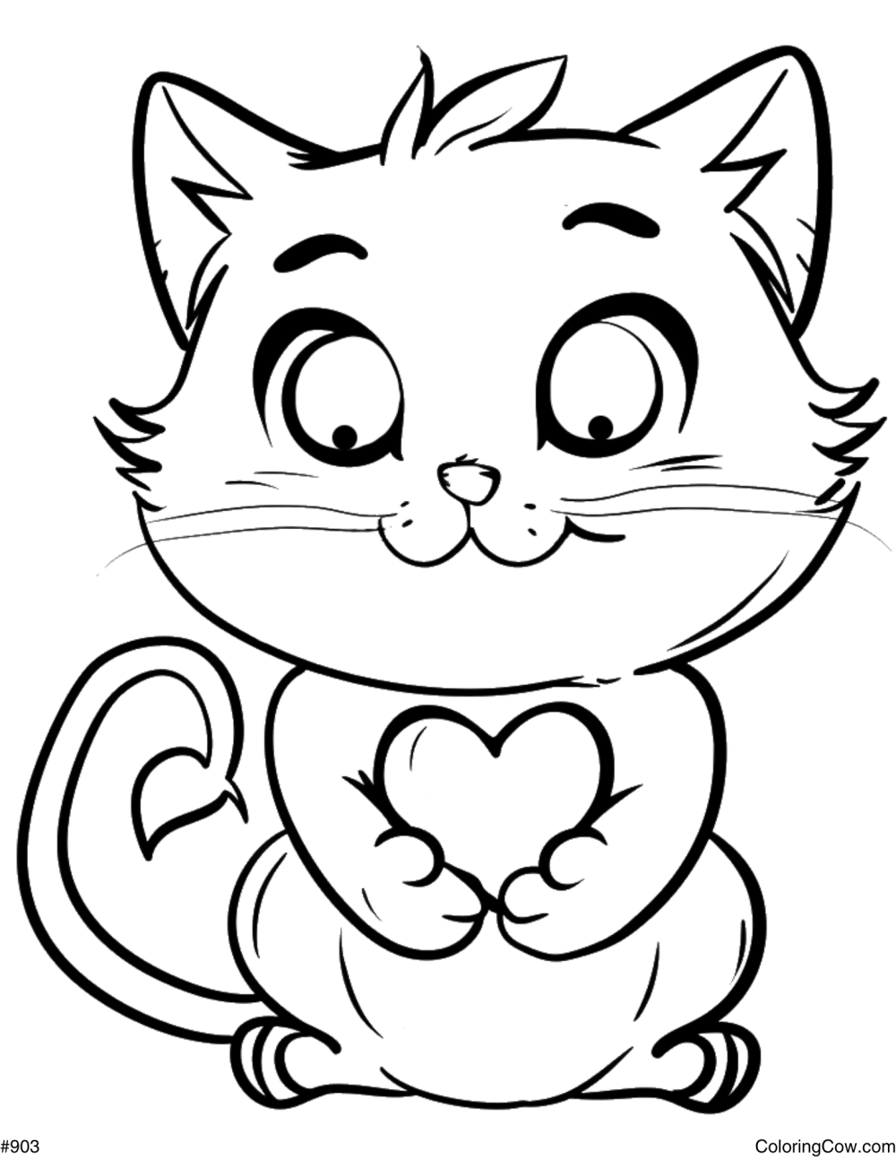 Valentine's Cat Coloring Page
