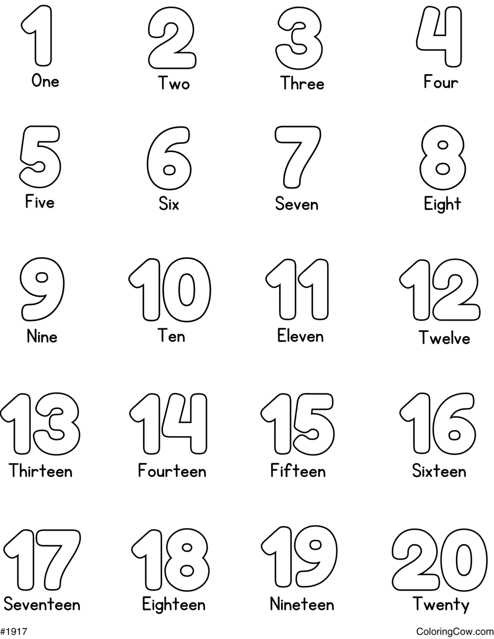 Numbers 1 - 20 Coloring Page