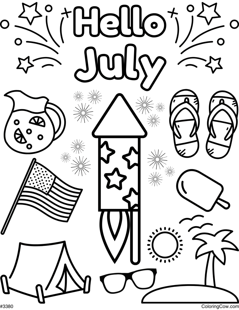 Hello July Activity Hello July Coloring Page