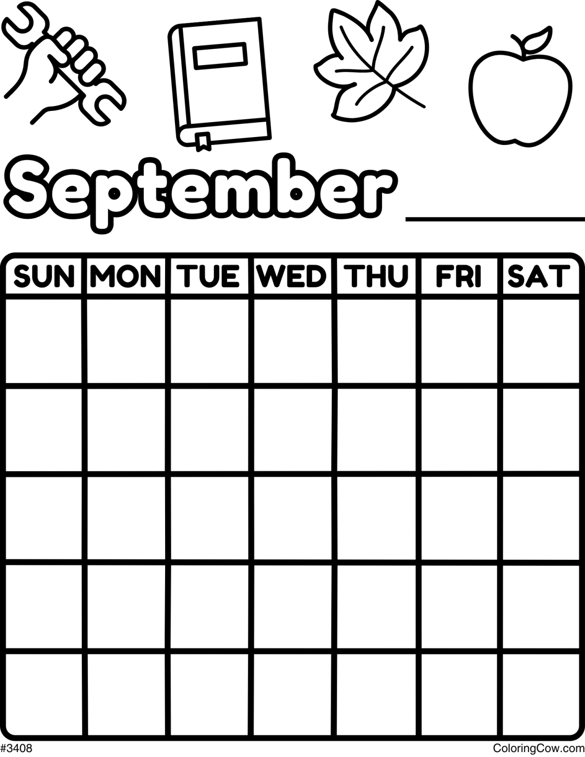 September calendar coloring page
