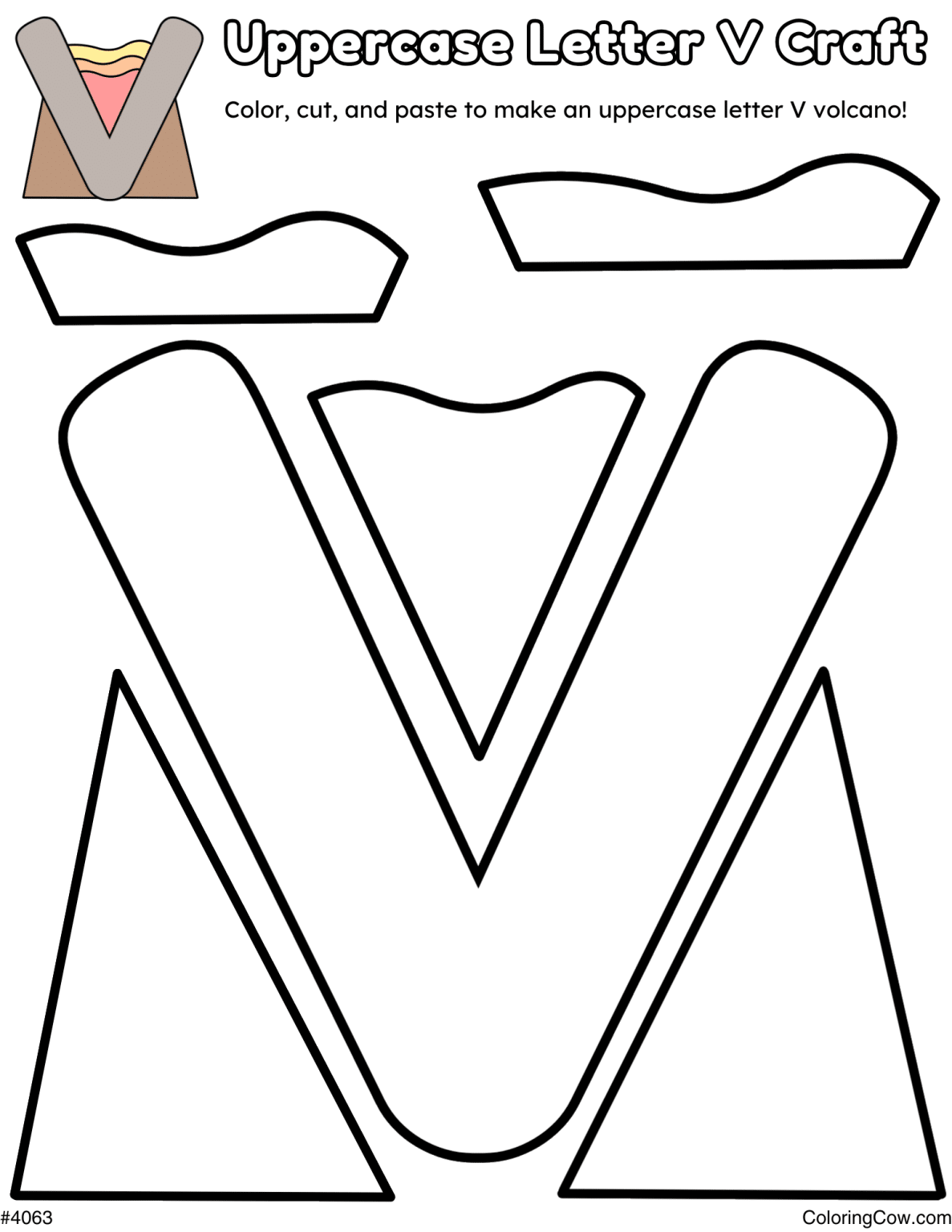 Uppercase letter v volcano craft
