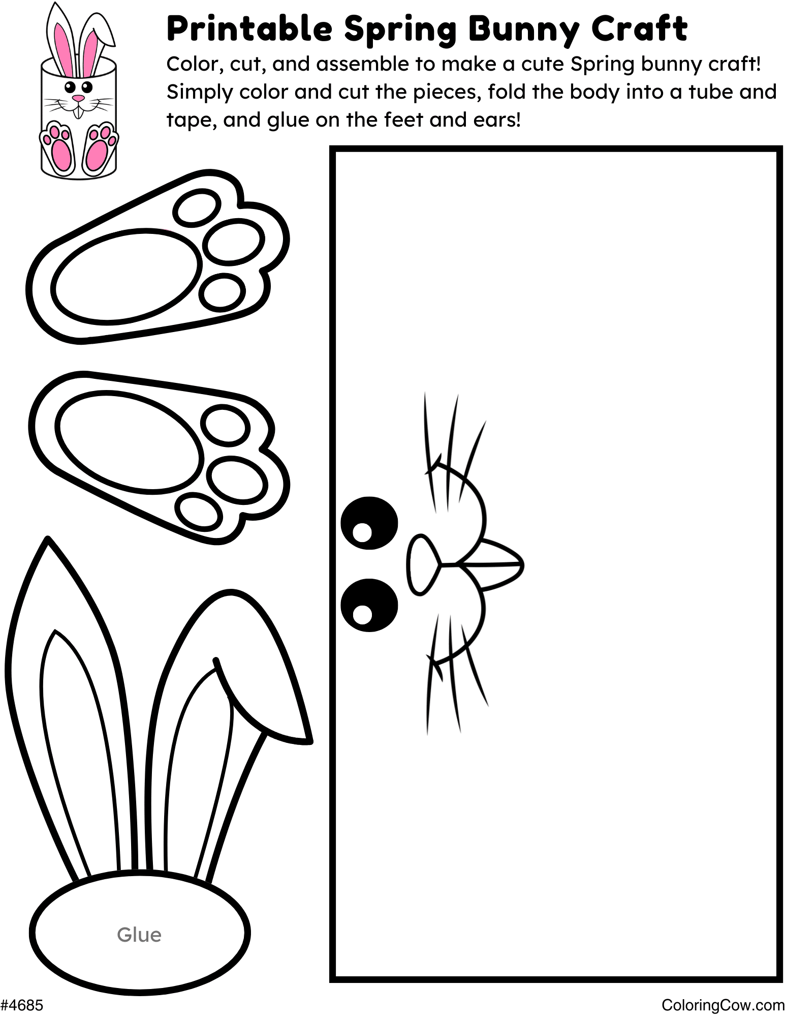 Printable Spring Bunny Craft And Coloring Page