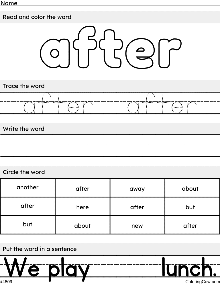 After - Sight Word Worksheet