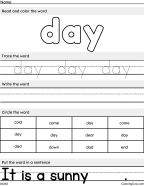 New Day – Sight Word Worksheet