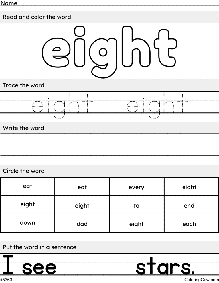 Eight - Sight Word Worksheet