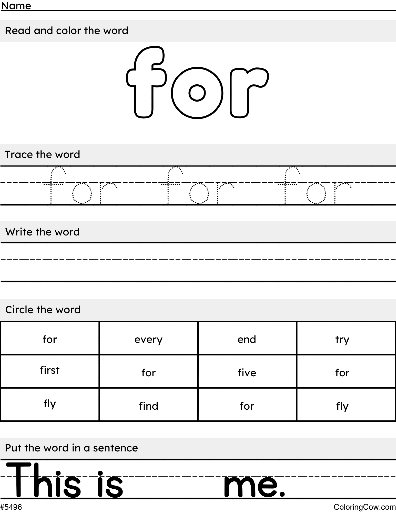 Printable For Sight Word Coloring Page