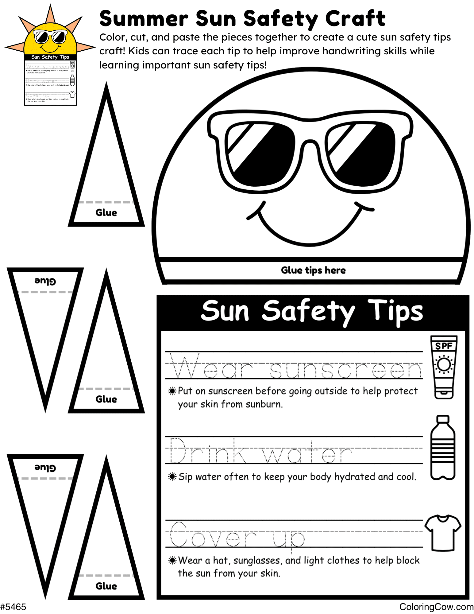 Printable Summer Sun Safety Craft And Coloring Page