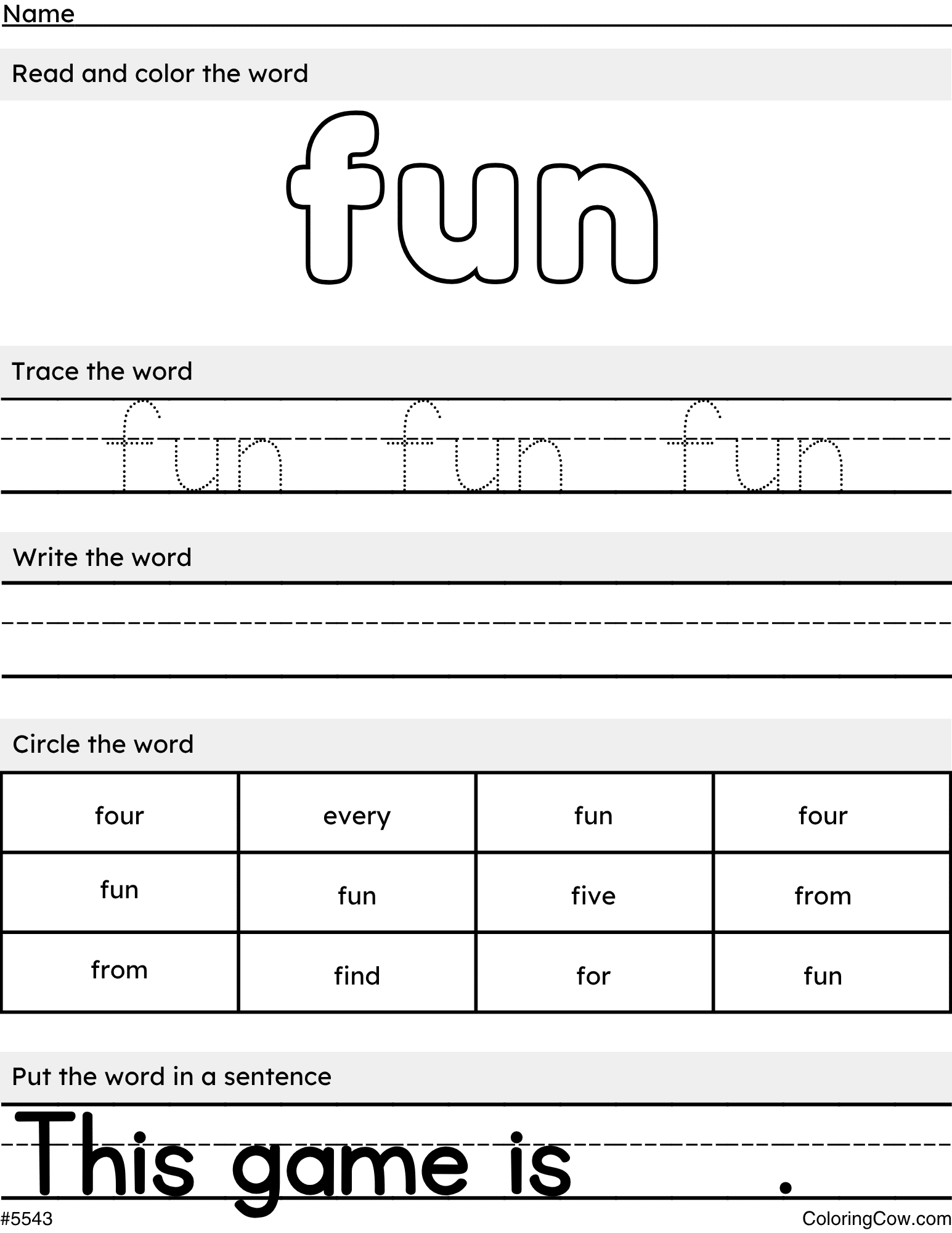 Printable Fun Sight Word Coloring Page