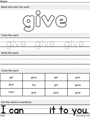 Give Sight Word Coloring Page