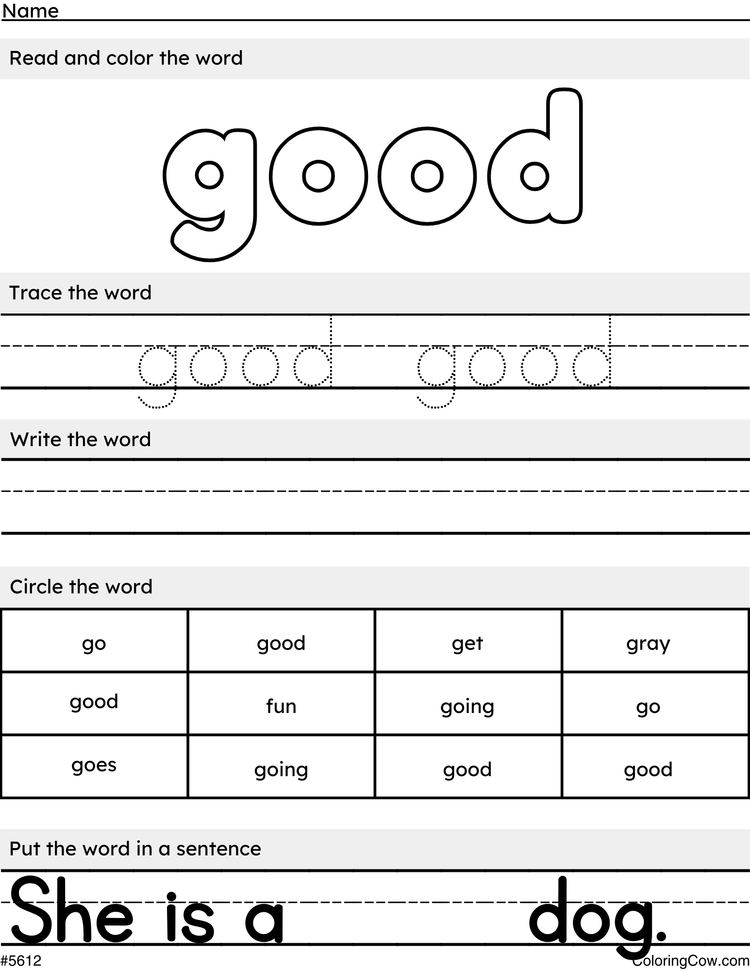 Printable Good Sight Word Coloring Page