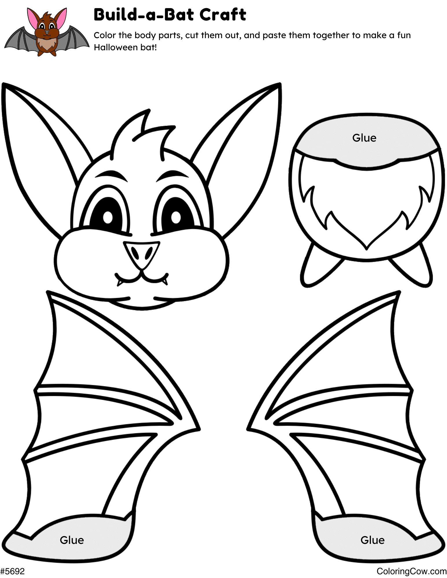 Printable Halloween Build A Bat Craft And Coloring Page