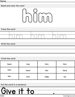 Him Sight Word Worksheet And Coloring Page