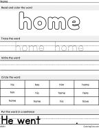 New Home – Sight Word Worksheet