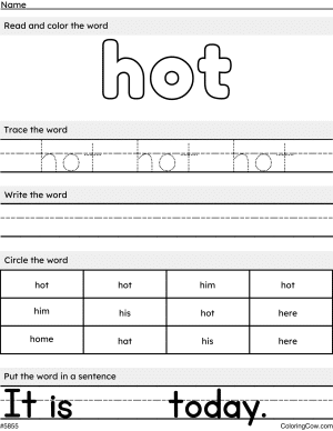 Hot Sight Word Worksheet And Coloring Page