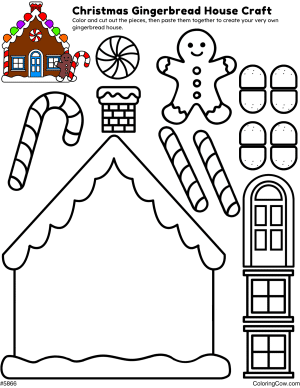 Christmas Gingerbread House Craft And Coloring Page