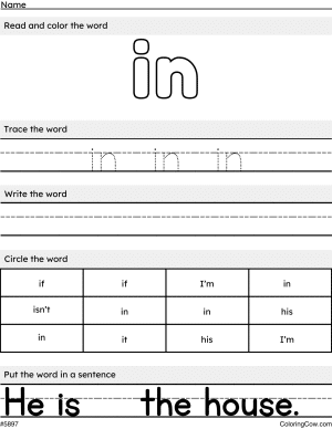 In Sight Word Worksheet And Coloring Page