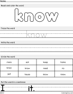 New Know – Sight Word Worksheet