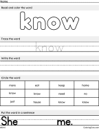 New Know – Sight Word Worksheet