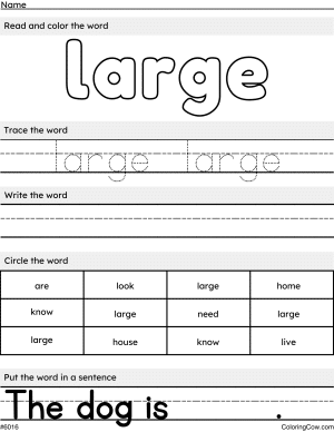 Large Sight Word Worksheet And Coloring Page