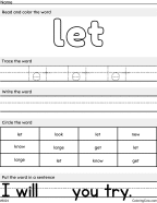 New Let – Sight Word Worksheet